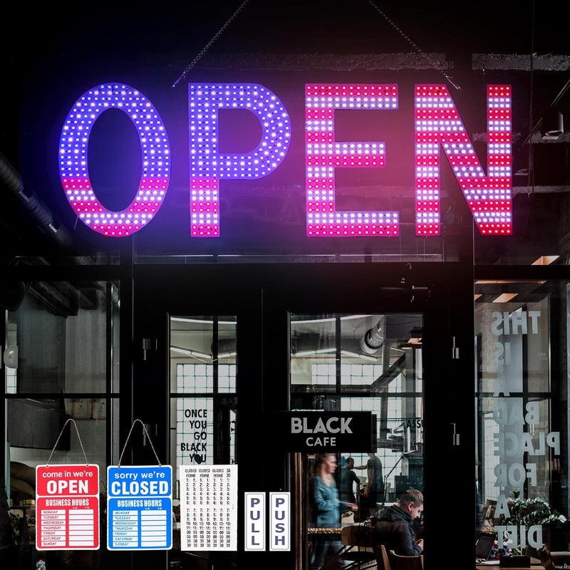 Thirdpolite لافتات LED مفتوحة للأعمال، 40"L x 14"W بوصة لافتة LED مفتوحة كبيرة مع 3 أوضاع مشهد، لافتة مضيئة قابلة للتعديل للغاية لمتجر الواجهة أو الباب أو المتجر أو الحانة أو المقاهي أو المطاعم (تصميم علم الولايات المتحدة) - Image 1